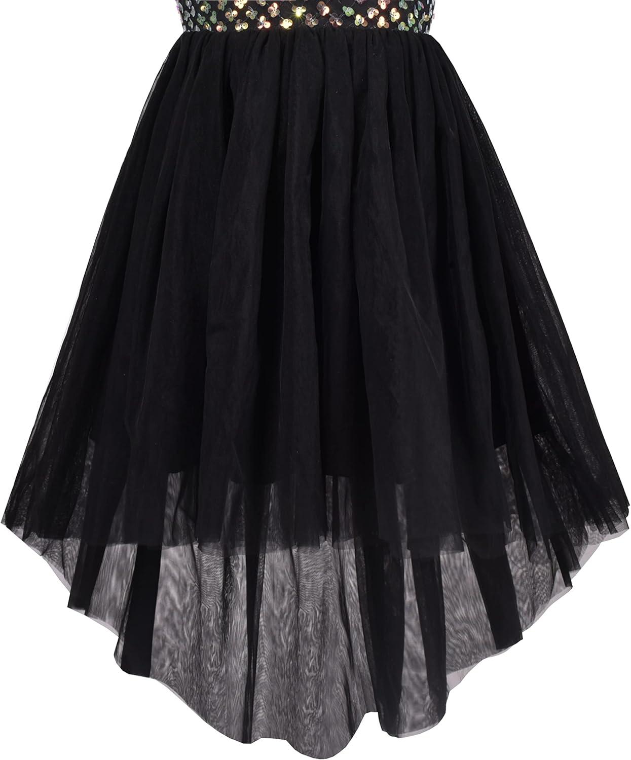 imageSunny Fashion Flower Girl Dress Champagne Sequin HiLow Wedding BridesmaidBlack