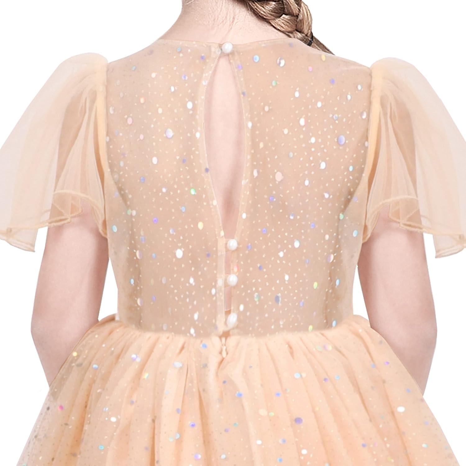 imageSunny Fashion Flower Girls Dress Lace Hem Wedding First Communion Size 614Pinkish Beige