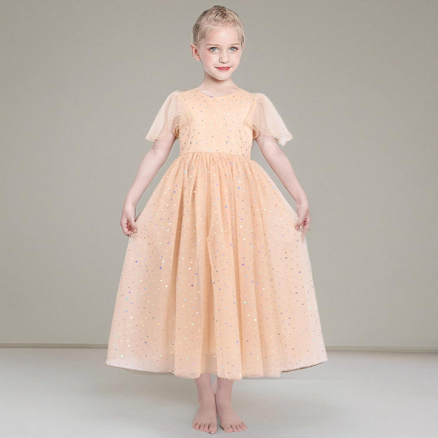 imageSunny Fashion Flower Girls Dress Lace Hem Wedding First Communion Size 614Pinkish Beige