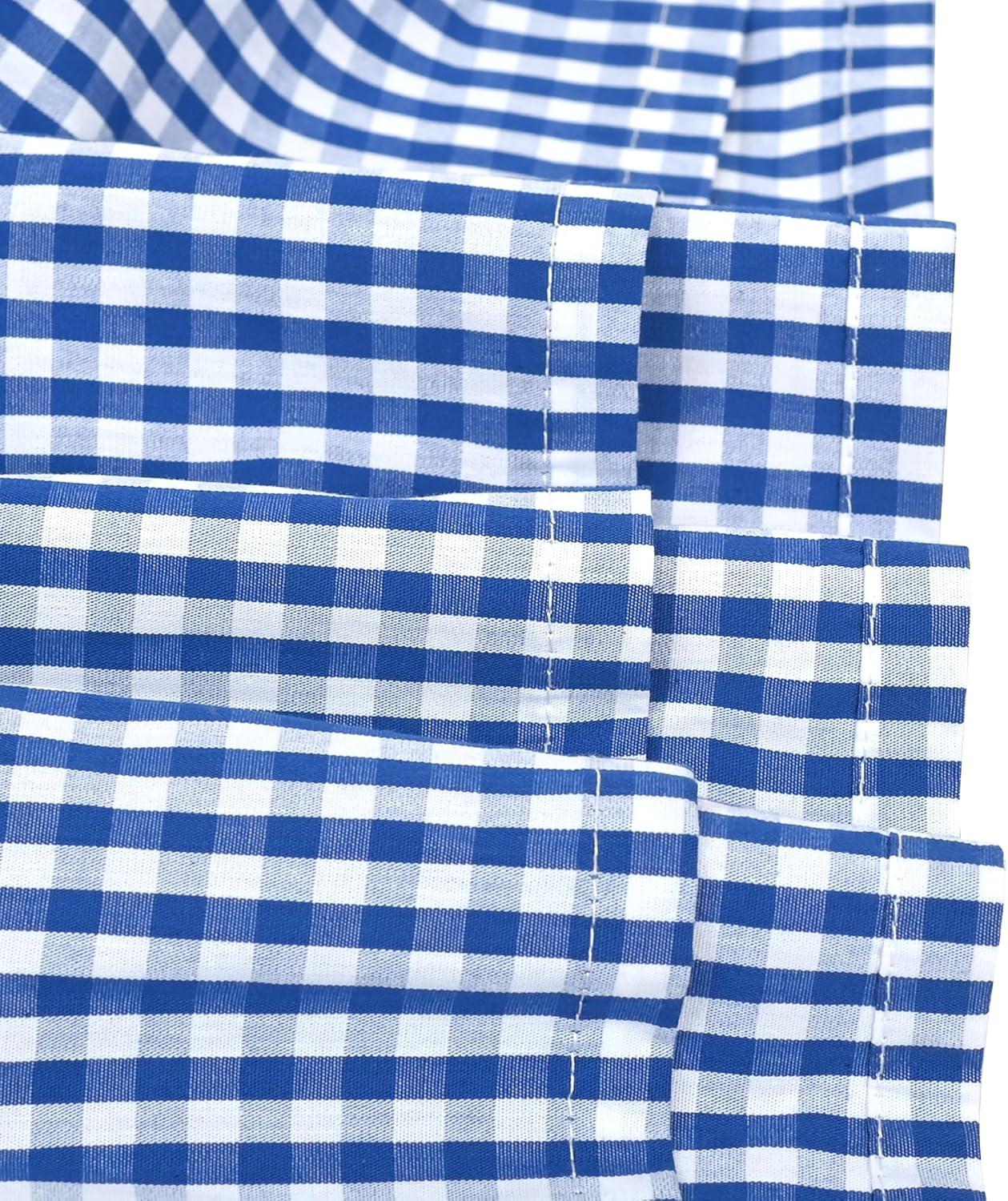 imageSunny Fashion Girls Dress Beige Short Sleeve Collar Button Front School UniformNavy Gingham