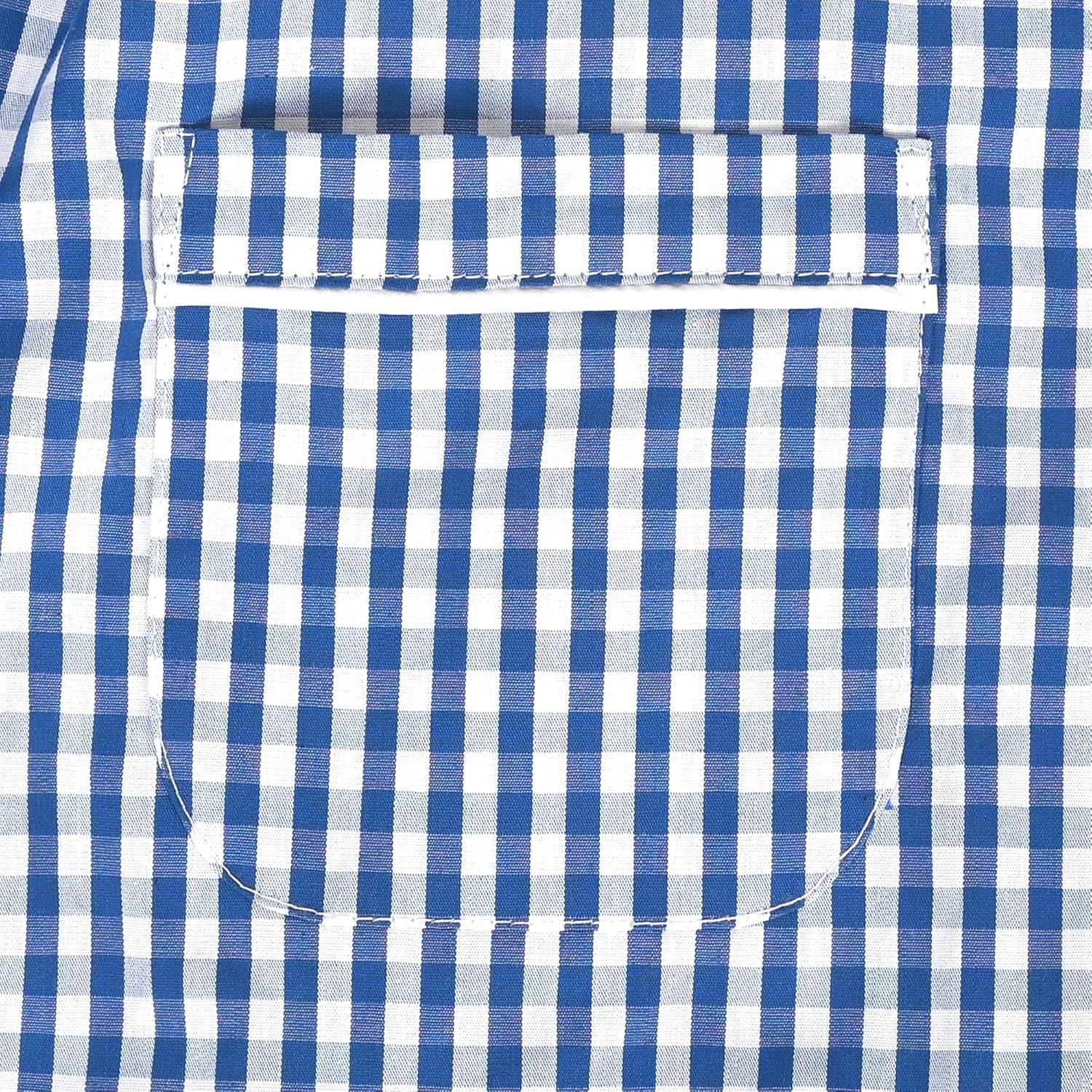 imageSunny Fashion Girls Dress Beige Short Sleeve Collar Button Front School UniformNavy Gingham