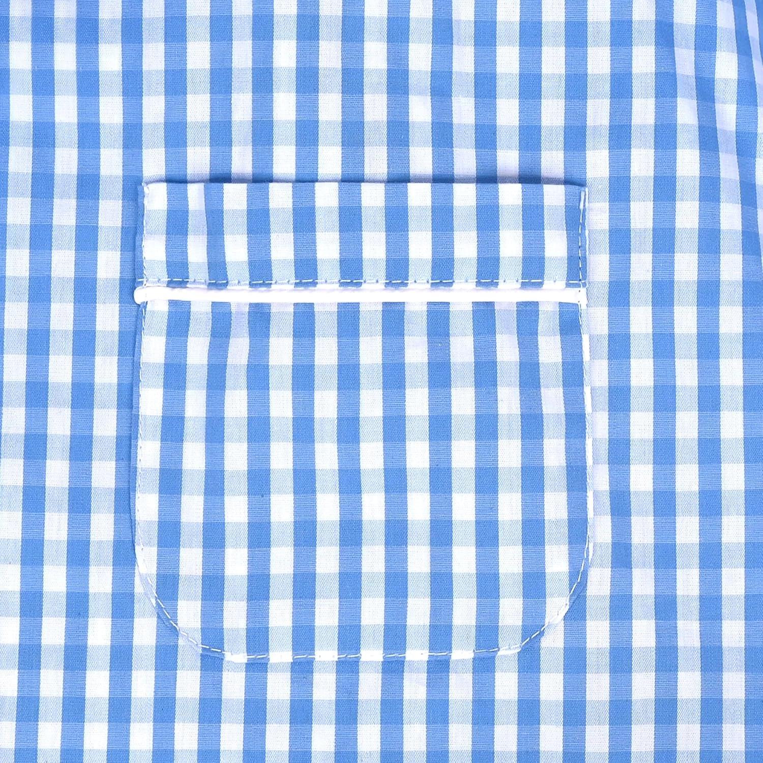 imageSunny Fashion Girls Dress Beige Short Sleeve Collar Button Front School UniformSky Blue Plaid