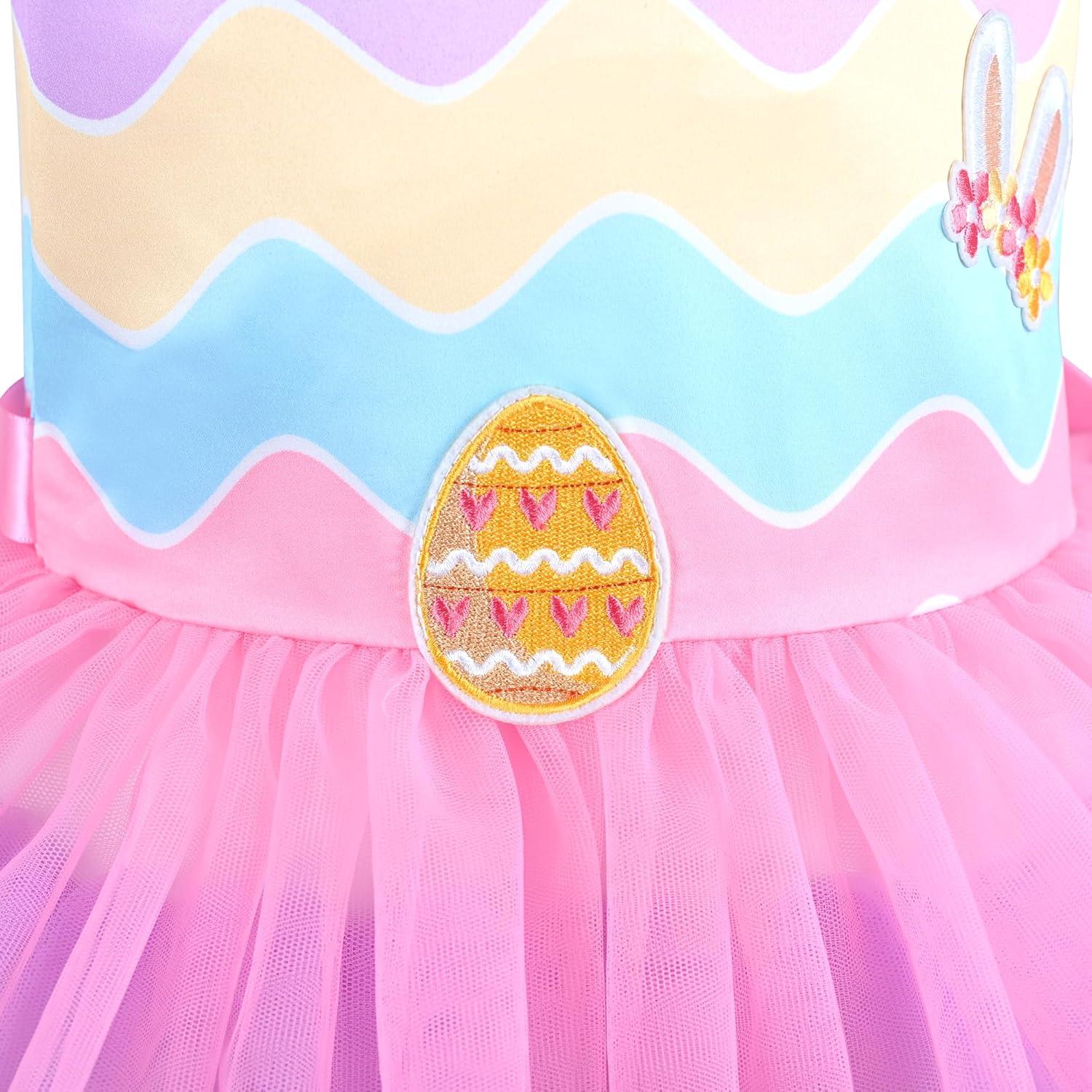 imageSunny Fashion Girls Dress Birthday Princess Ruffle Dress Cake Balloon PrintRainbow Bunny