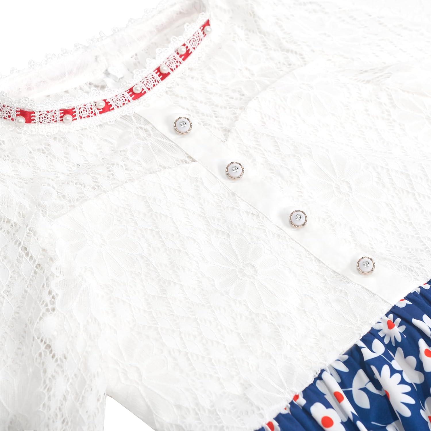 imageSunny Fashion Girls Dress Green Floral Lace St Patrick Clover Party Long SleeveBlue Flower