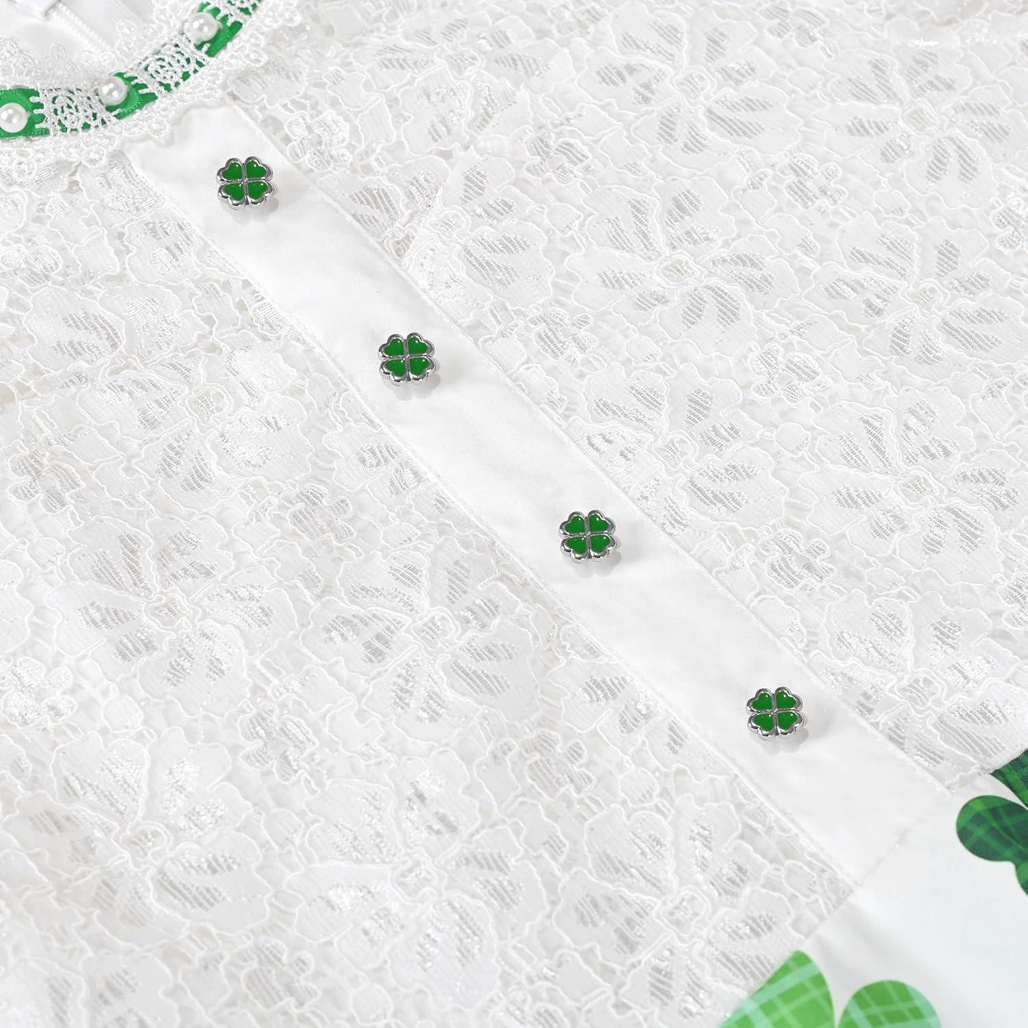 imageSunny Fashion Girls Dress Green Floral Lace St Patrick Clover Party Long SleeveGreen Leaf