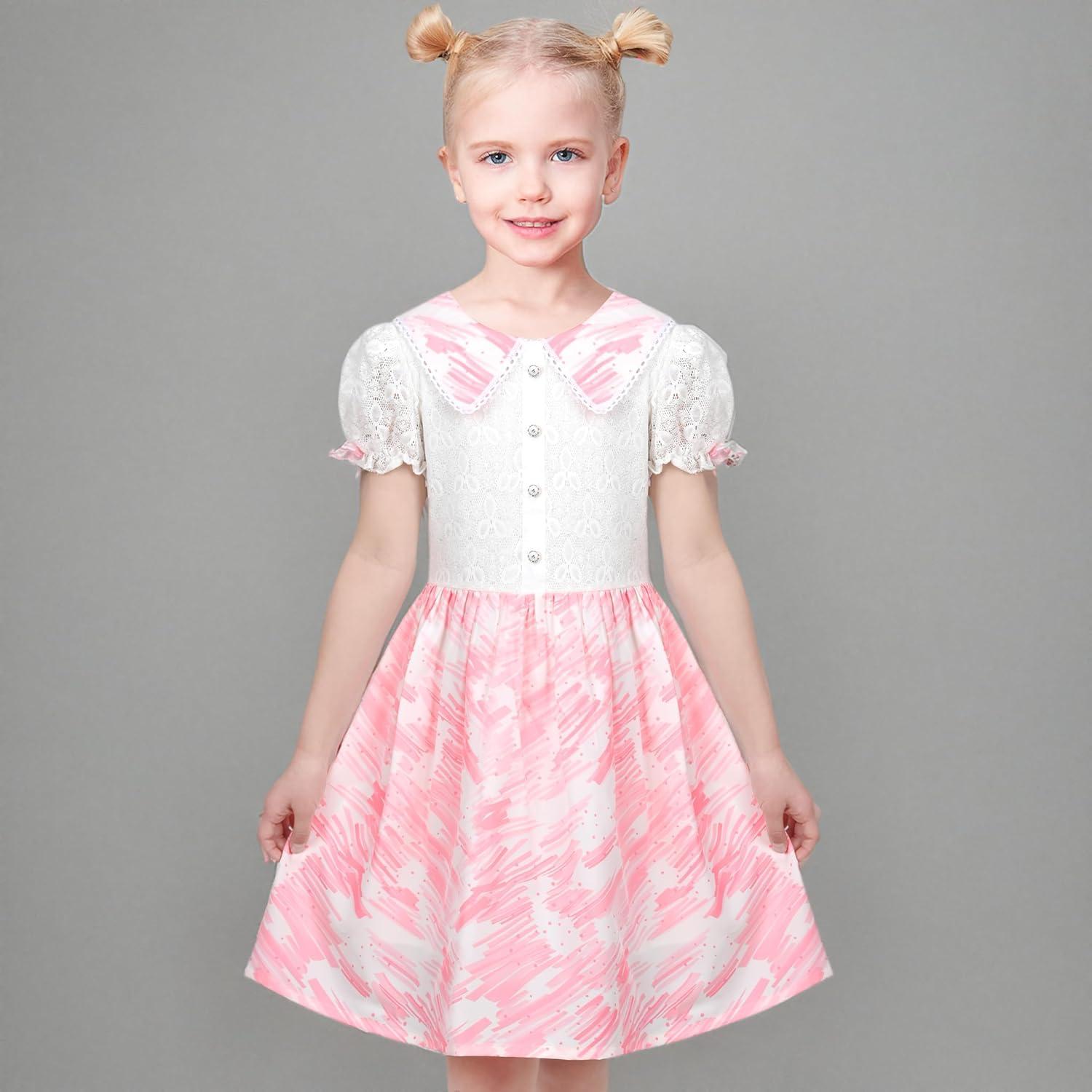 imageSunny Fashion Girls Dress Green Floral Lace St Patrick Clover Party Long SleevePink