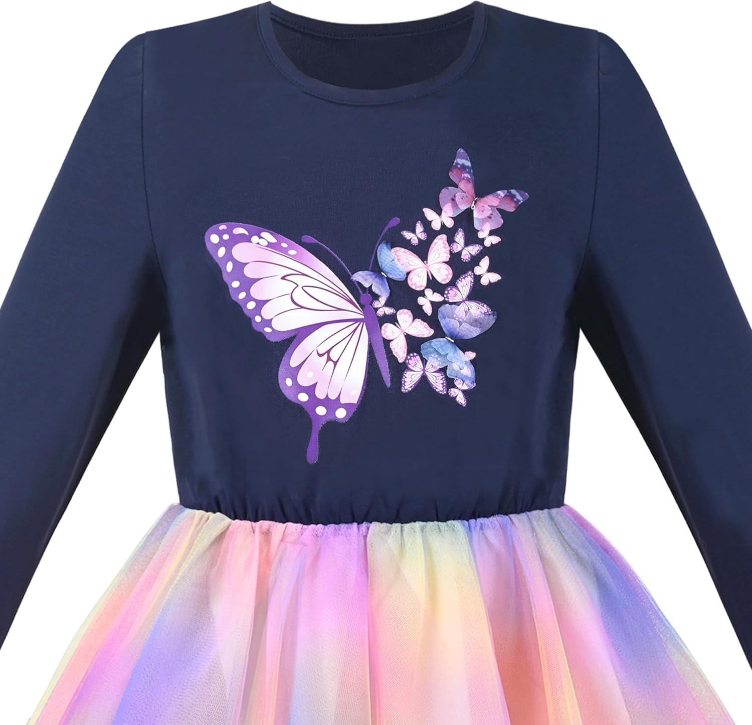 imageSunny Fashion Girls Dress Long Sleeve Christmas Owl Sparkling Sequin TulleBlue Butterfly