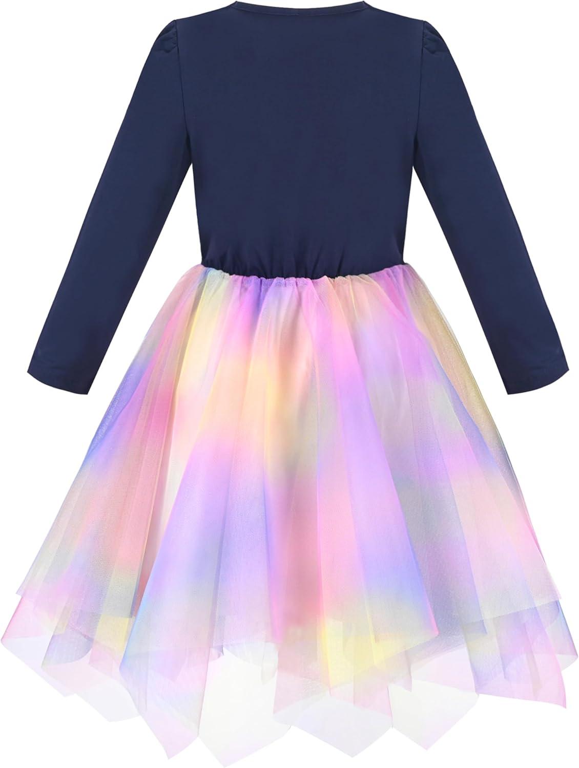imageSunny Fashion Girls Dress Long Sleeve Christmas Owl Sparkling Sequin TulleBlue Butterfly