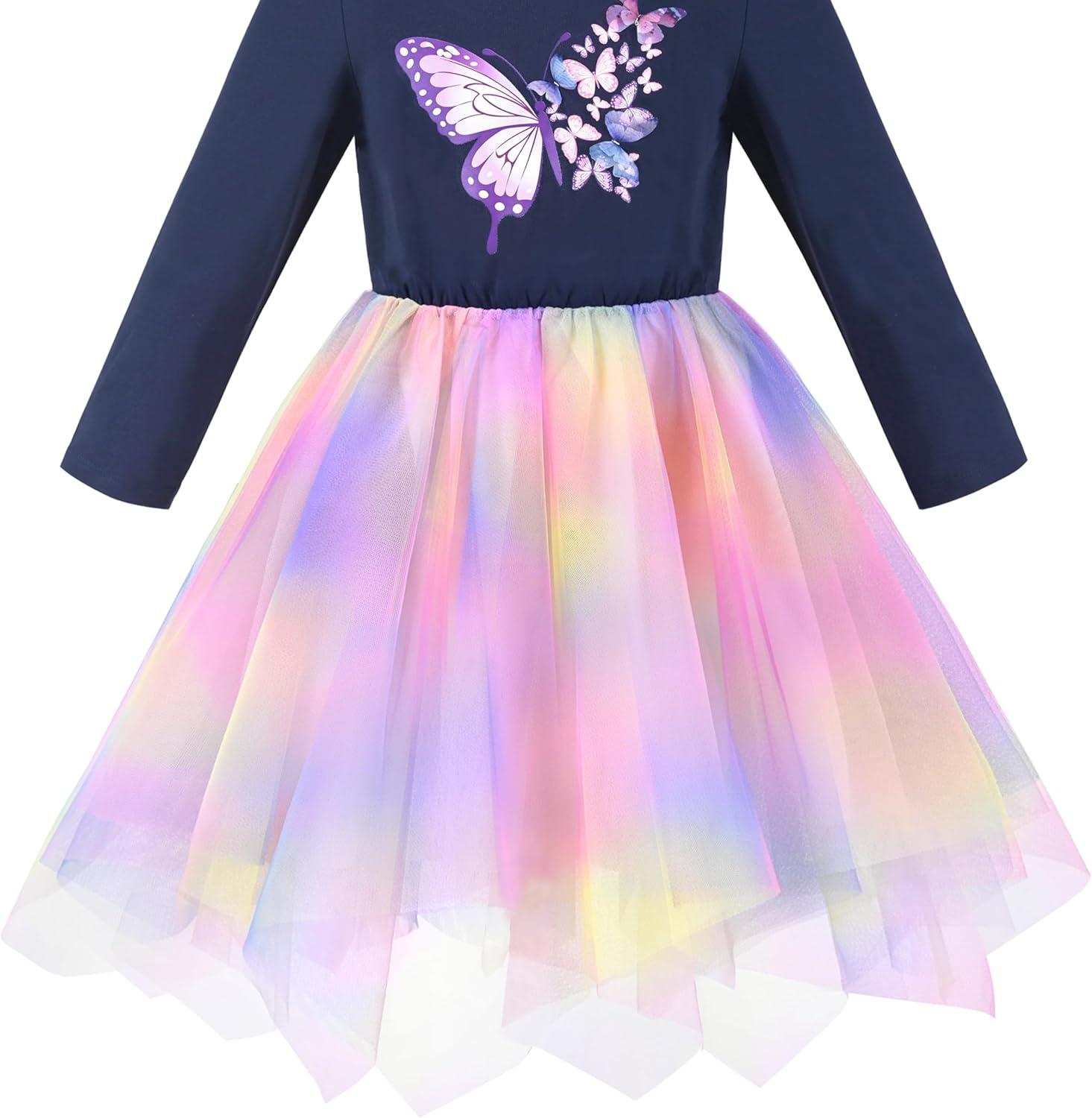 imageSunny Fashion Girls Dress Long Sleeve Christmas Owl Sparkling Sequin TulleBlue Butterfly