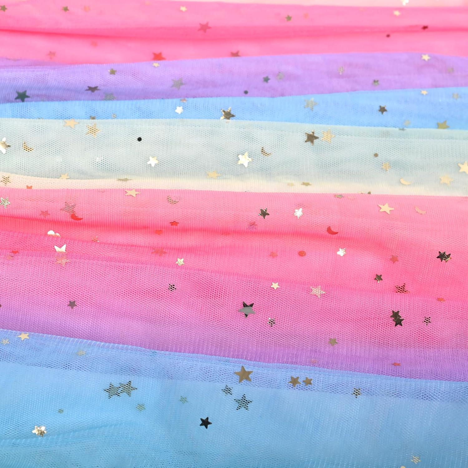 imageSunny Fashion Girls Dress Purple Short Sleeve Rainbow Tulle Skirt Birthday PartyBlue Rainbow