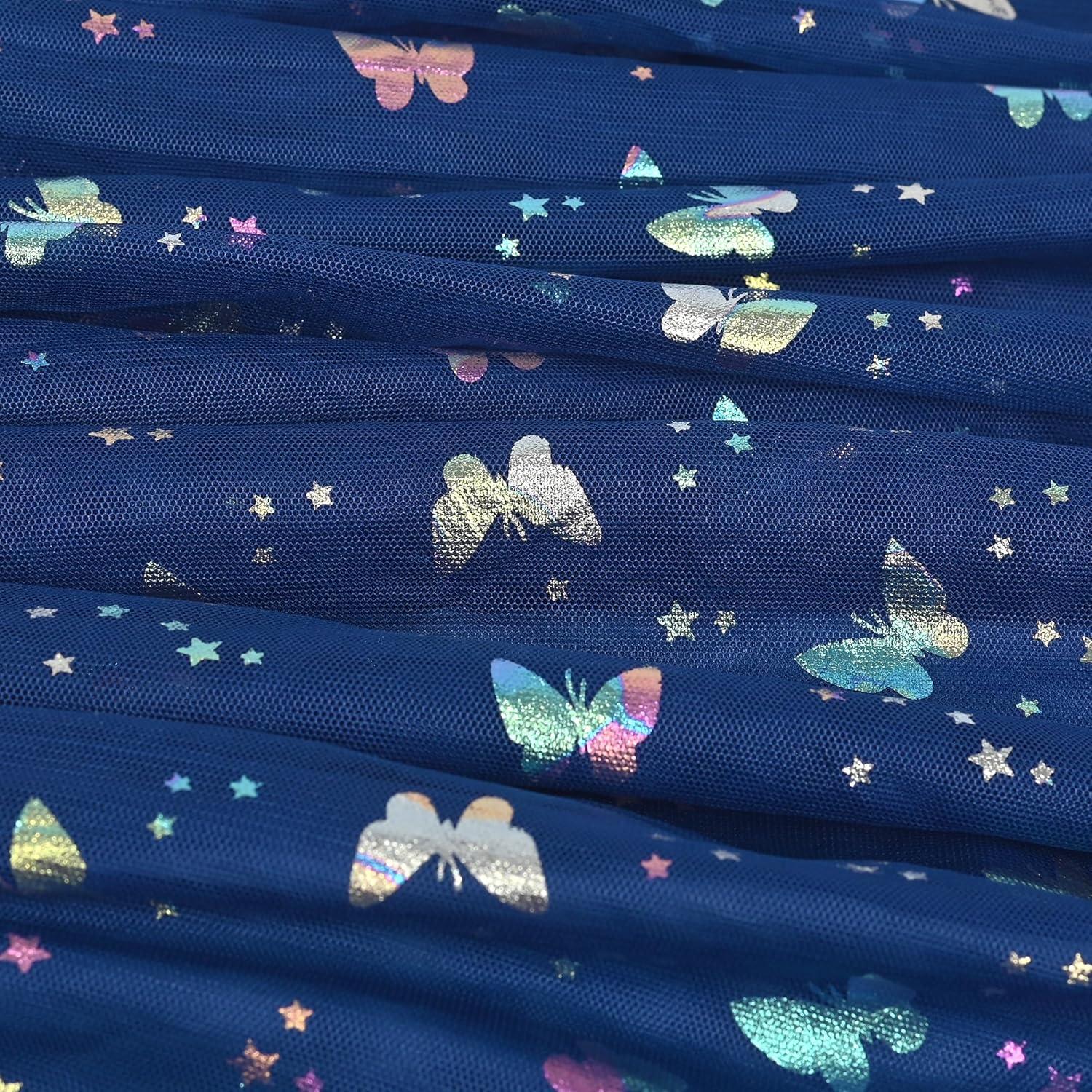 imageSunny Fashion Girls Dress Purple Short Sleeve Rainbow Tulle Skirt Birthday PartyBlue Sequin Butterfly