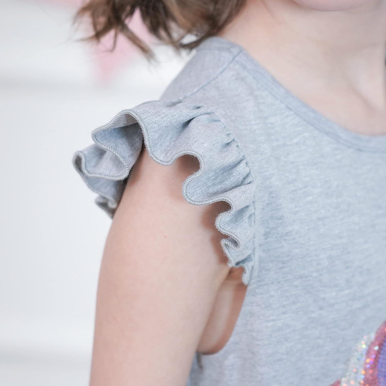 imageSunny Fashion Girls Dress Purple Short Sleeve Rainbow Tulle Skirt Birthday PartyGrey Unicorn