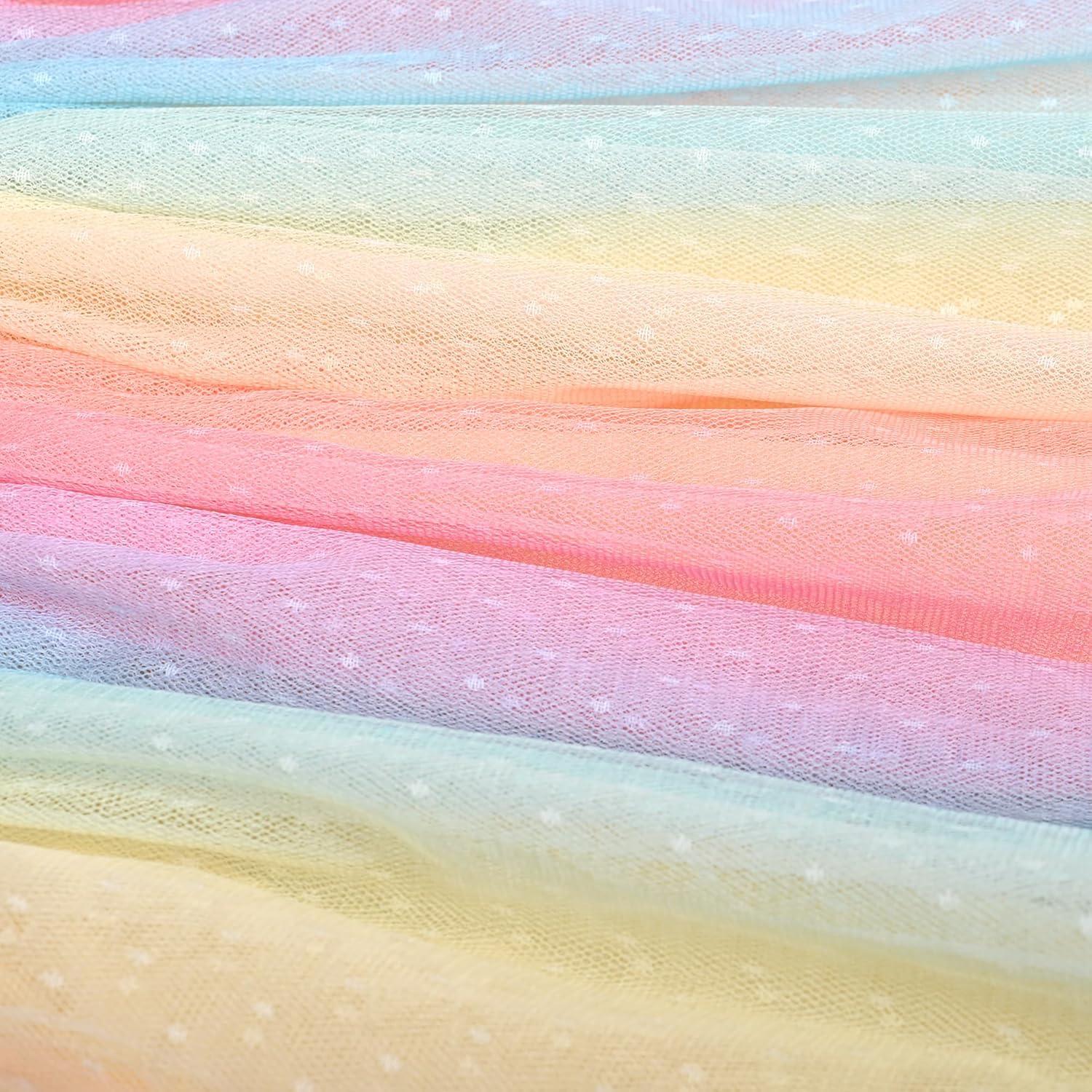 imageSunny Fashion Girls Dress Purple Short Sleeve Rainbow Tulle Skirt Birthday PartyYellow Rainbow