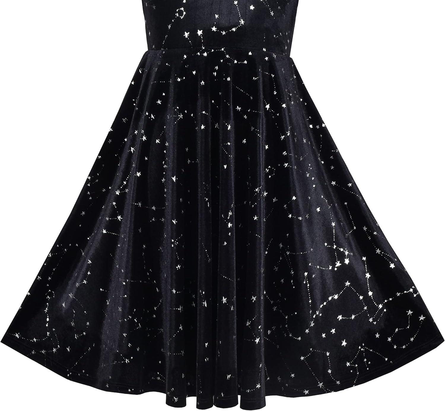 imageSunny Fashion Girls Dress Unicorn Rainbow Long Sleeve Casual Dress Size 38Black Stars