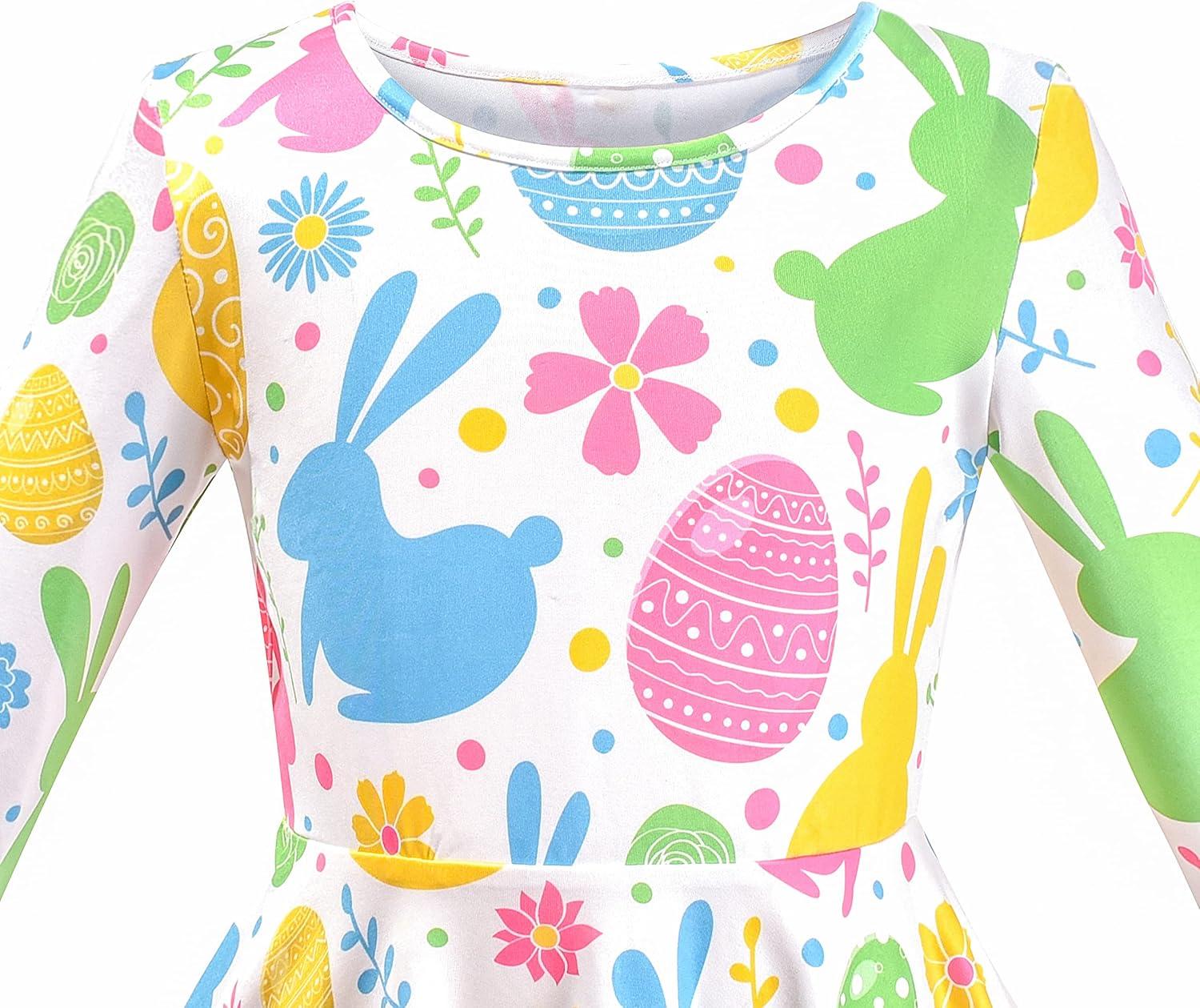 imageSunny Fashion Girls Dress Unicorn Rainbow Long Sleeve Casual Dress Size 38Colorful Bunny