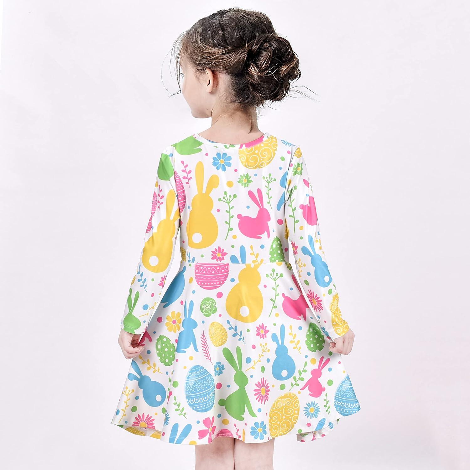 imageSunny Fashion Girls Dress Unicorn Rainbow Long Sleeve Casual Dress Size 38Colorful Bunny