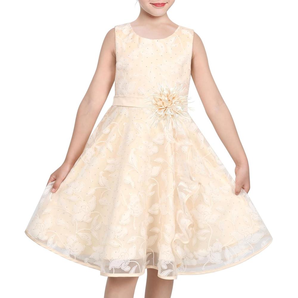 imageSunny Fashion 3 Layers Girls Dress Sunflower Wave Pageant Bridesmaid KidsLight Beige