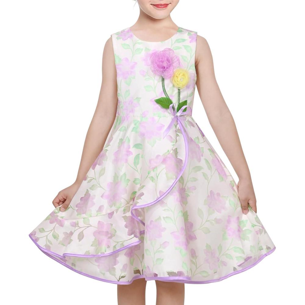 imageSunny Fashion 3 Layers Girls Dress Sunflower Wave Pageant Bridesmaid KidsLight Purple