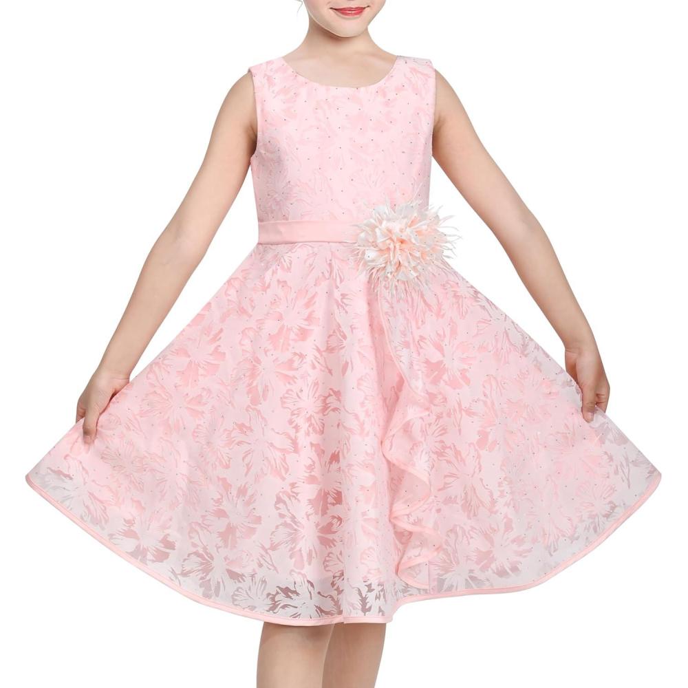 imageSunny Fashion 3 Layers Girls Dress Sunflower Wave Pageant Bridesmaid KidsPink Hollow Flower