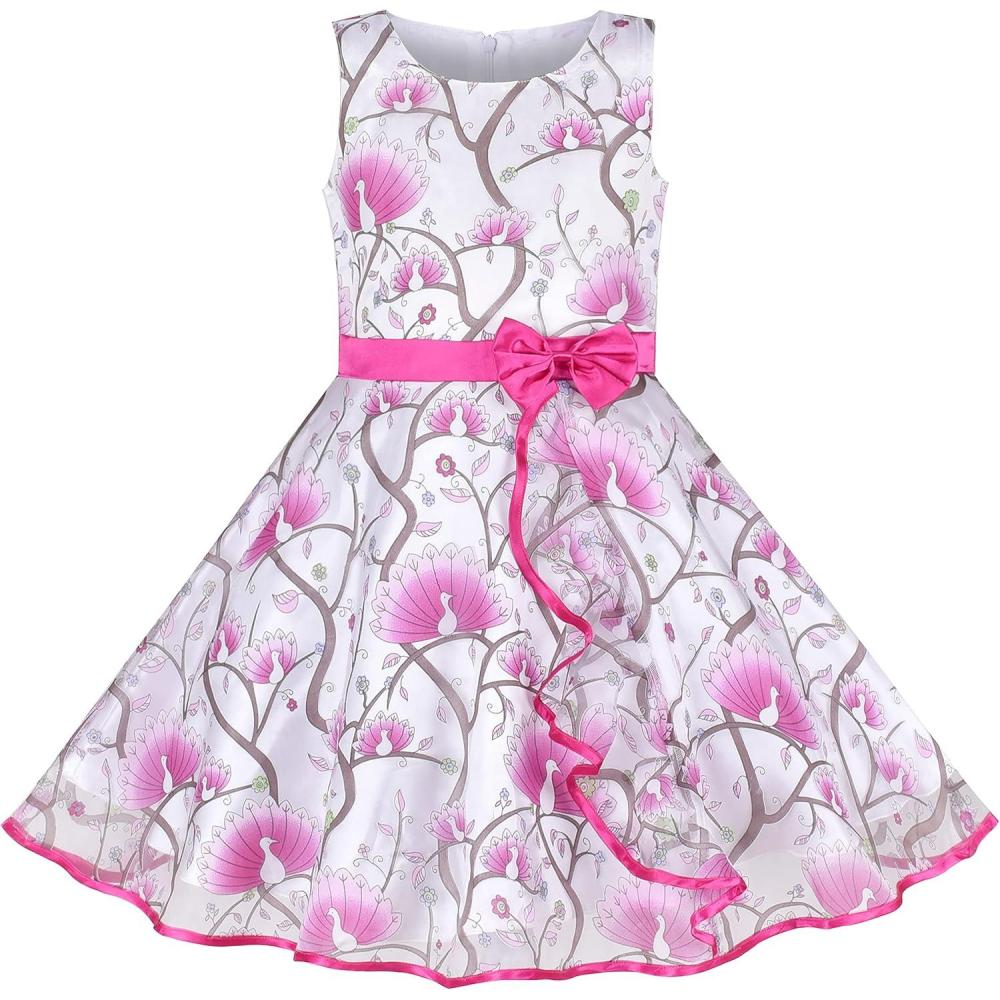 imageSunny Fashion 3 Layers Girls Dress Sunflower Wave Pageant Bridesmaid KidsPink Peacock