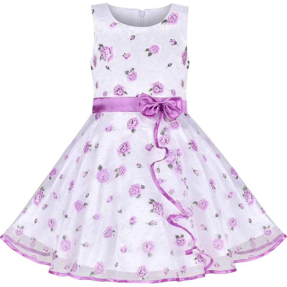 imageSunny Fashion 3 Layers Girls Dress Sunflower Wave Pageant Bridesmaid KidsPurple