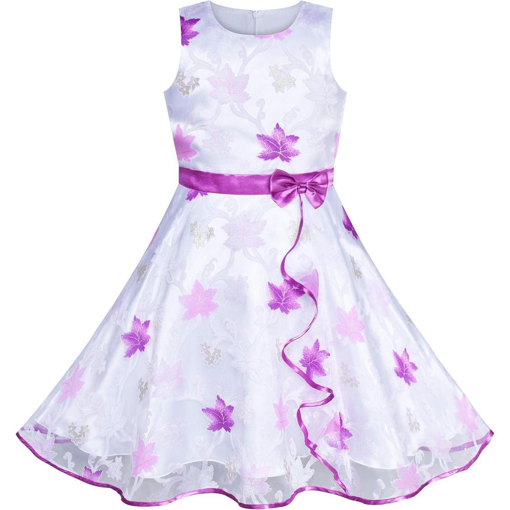 imageSunny Fashion 3 Layers Girls Dress Sunflower Wave Pageant Bridesmaid KidsPurple Maple Leaf