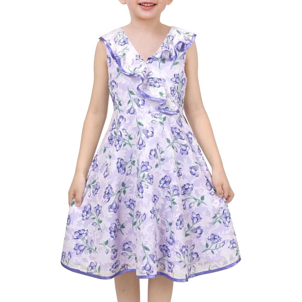 imageSunny Fashion 3 Layers Girls Dress Sunflower Wave Pageant Bridesmaid KidsPurple Ruffle Collar