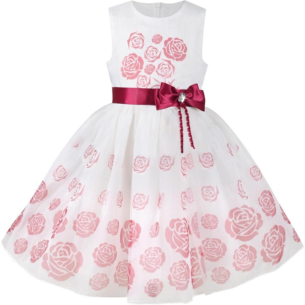 imageSunny Fashion 3 Layers Girls Dress Sunflower Wave Pageant Bridesmaid KidsRed Bow Tie