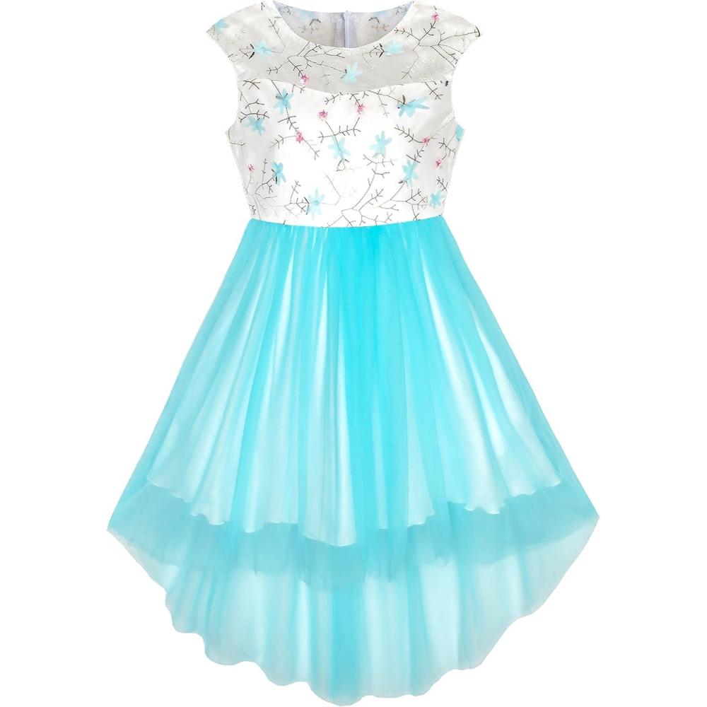 imageSunny Fashion Flower Girl Dress Champagne Sequin HiLow Wedding BridesmaidBlue