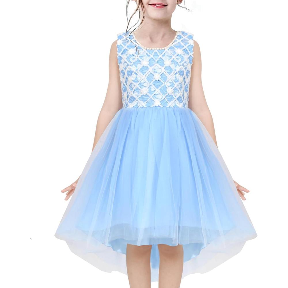 imageSunny Fashion Flower Girl Dress Champagne Sequin HiLow Wedding BridesmaidLight Blue