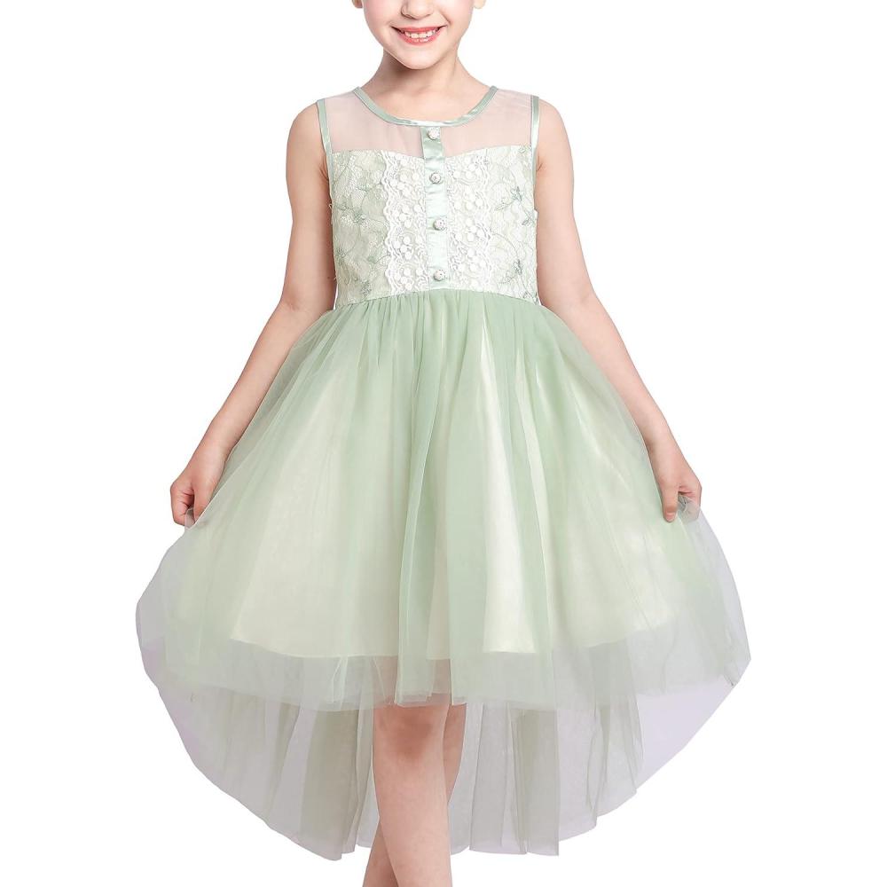 imageSunny Fashion Flower Girl Dress Champagne Sequin HiLow Wedding BridesmaidLight Green