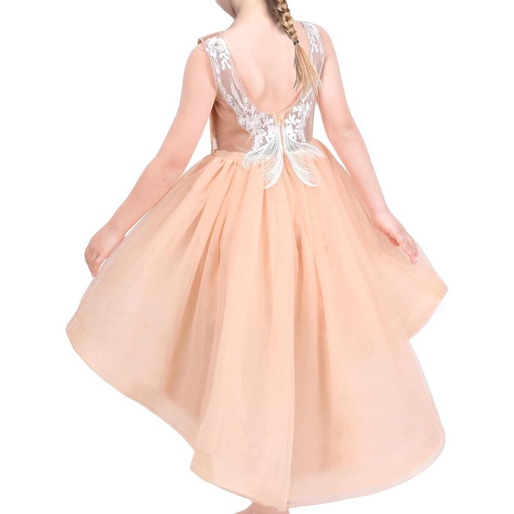imageSunny Fashion Flower Girl Dress Champagne Sequin HiLow Wedding BridesmaidPinkish Beige