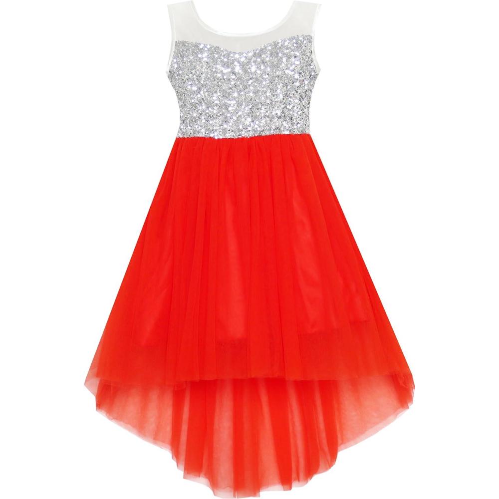 imageSunny Fashion Flower Girl Dress Champagne Sequin HiLow Wedding BridesmaidRed