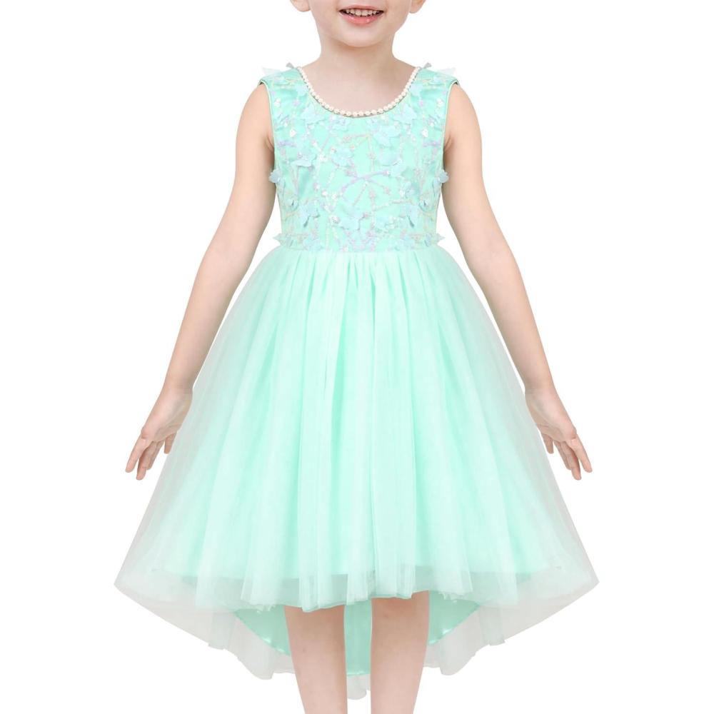 imageSunny Fashion Flower Girl Dress Champagne Sequin HiLow Wedding BridesmaidTurquoise Green