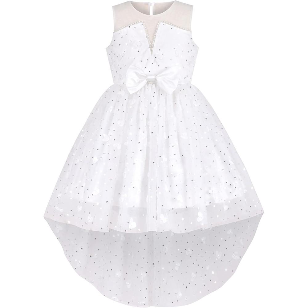 imageSunny Fashion Flower Girl Dress Champagne Sequin HiLow Wedding BridesmaidWhite