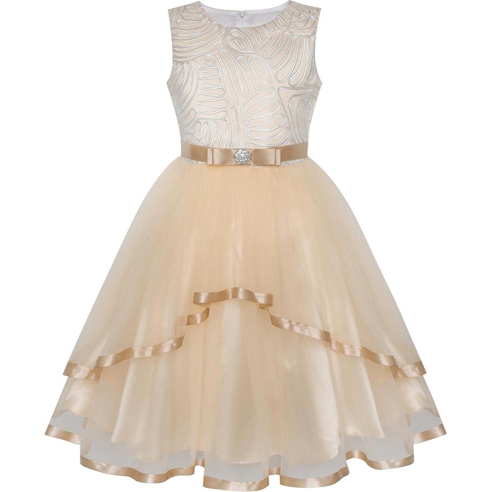 imageSunny Fashion Flower Girls Dress Blue Belted Wedding Party Bridesmaid Size 412Beige