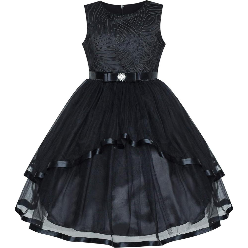 imageSunny Fashion Flower Girls Dress Blue Belted Wedding Party Bridesmaid Size 412Black