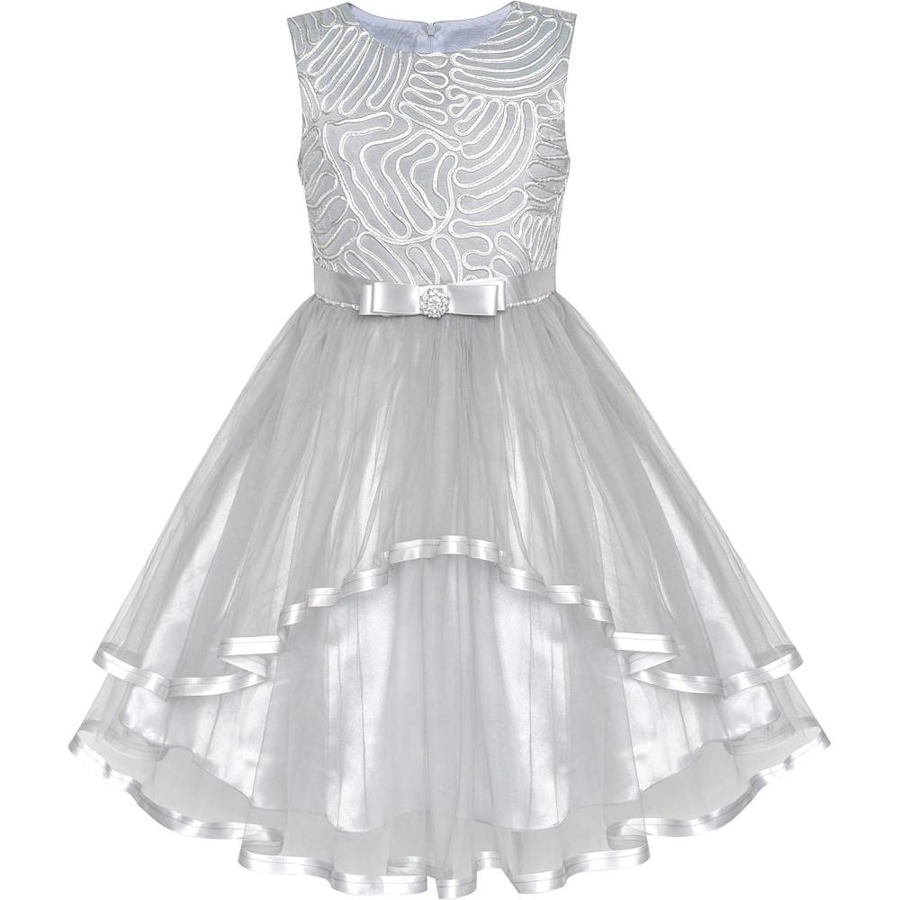 imageSunny Fashion Flower Girls Dress Blue Belted Wedding Party Bridesmaid Size 412Gray