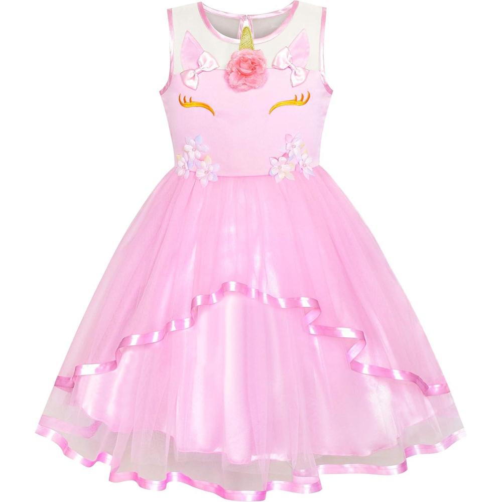 imageSunny Fashion Flower Girls Dress Blue Belted Wedding Party Bridesmaid Size 412Pink Unicorn