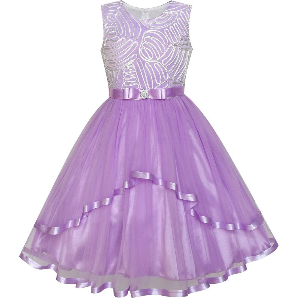 imageSunny Fashion Flower Girls Dress Blue Belted Wedding Party Bridesmaid Size 412Purple