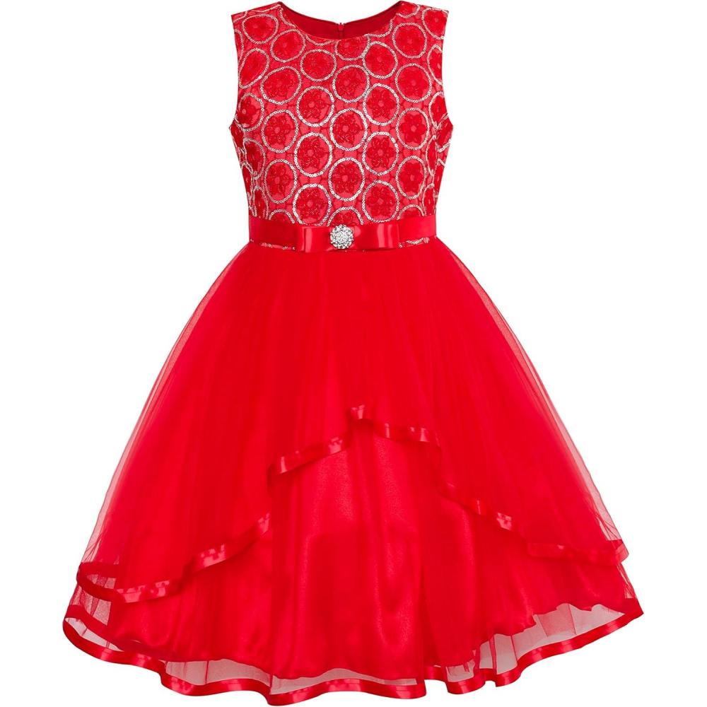 imageSunny Fashion Flower Girls Dress Blue Belted Wedding Party Bridesmaid Size 412Red