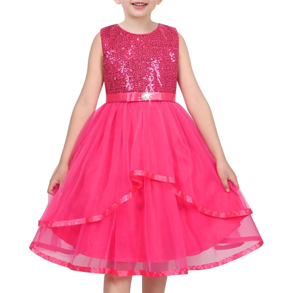 imageSunny Fashion Flower Girls Dress Blue Belted Wedding Party Bridesmaid Size 412Sparkle Pink