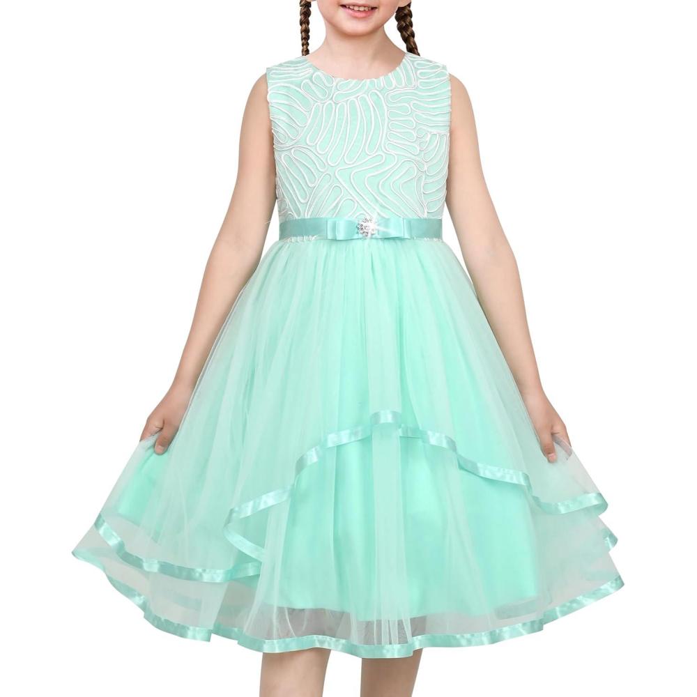 imageSunny Fashion Flower Girls Dress Blue Belted Wedding Party Bridesmaid Size 412Turquoise