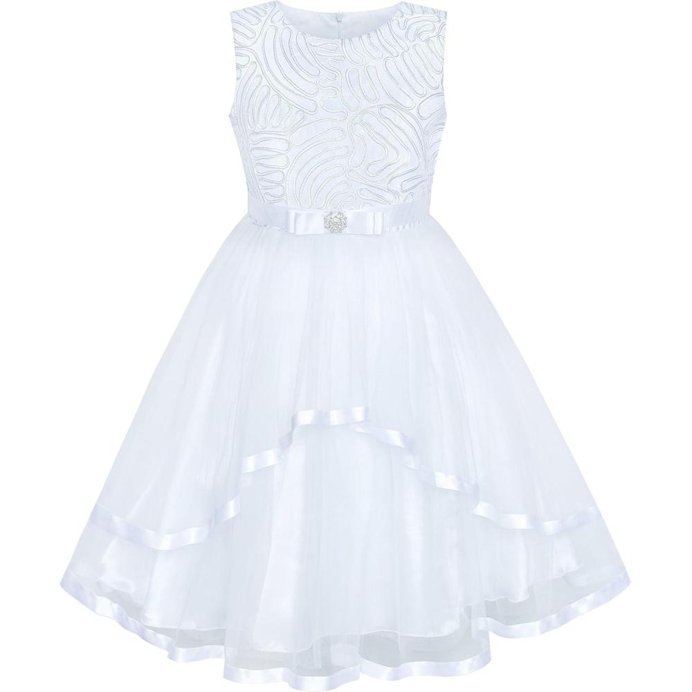 imageSunny Fashion Flower Girls Dress Blue Belted Wedding Party Bridesmaid Size 412White