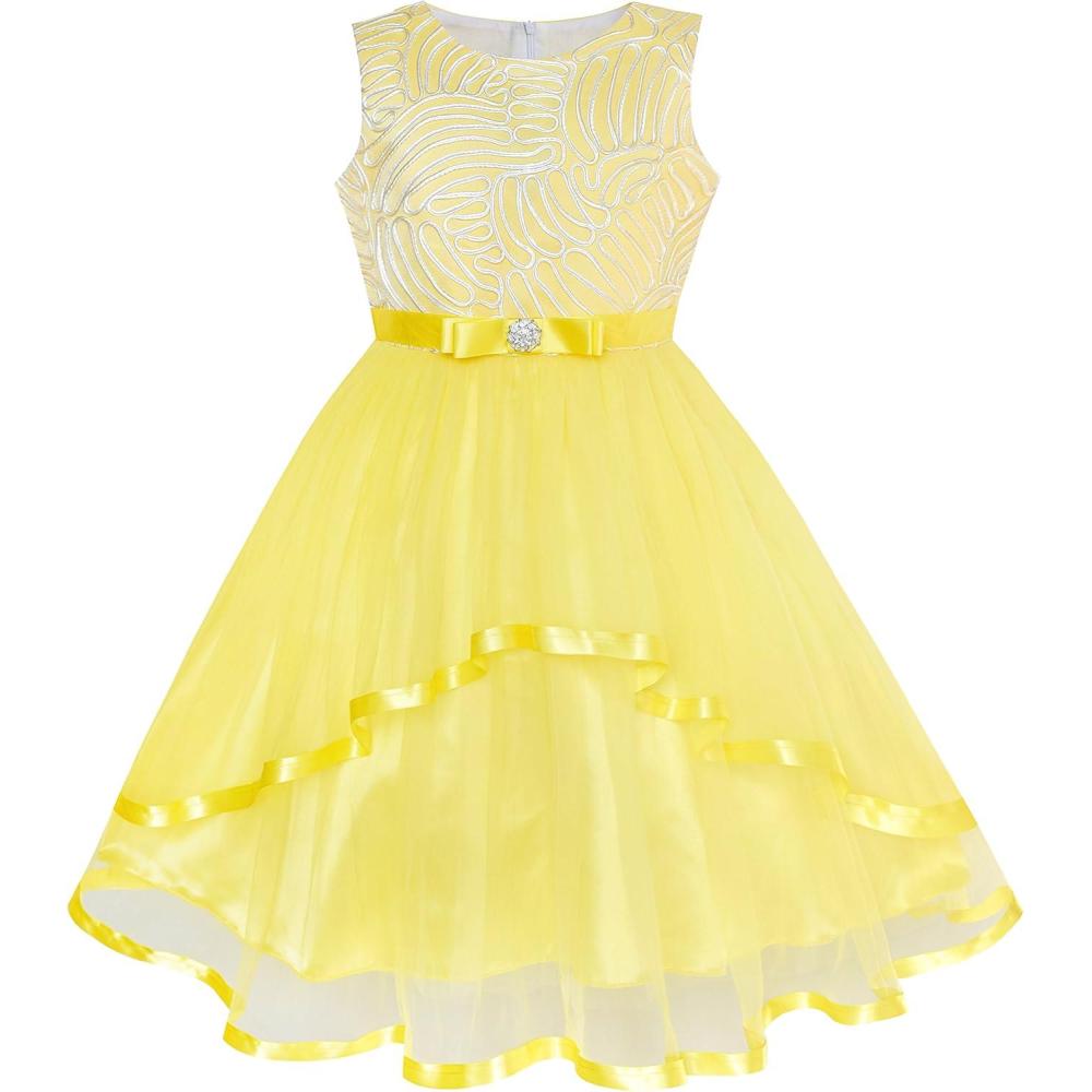 imageSunny Fashion Flower Girls Dress Blue Belted Wedding Party Bridesmaid Size 412Yellow
