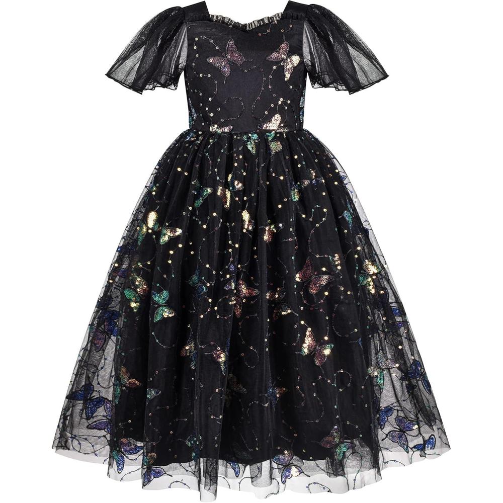 imageSunny Fashion Flower Girls Dress Lace Hem Wedding First Communion Size 614Black Butterfly