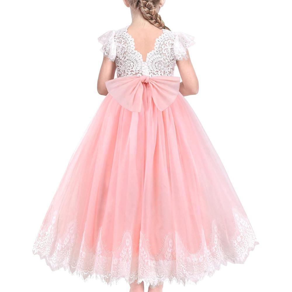 imageSunny Fashion Flower Girls Dress Lace Hem Wedding First Communion Size 614Pink Lace