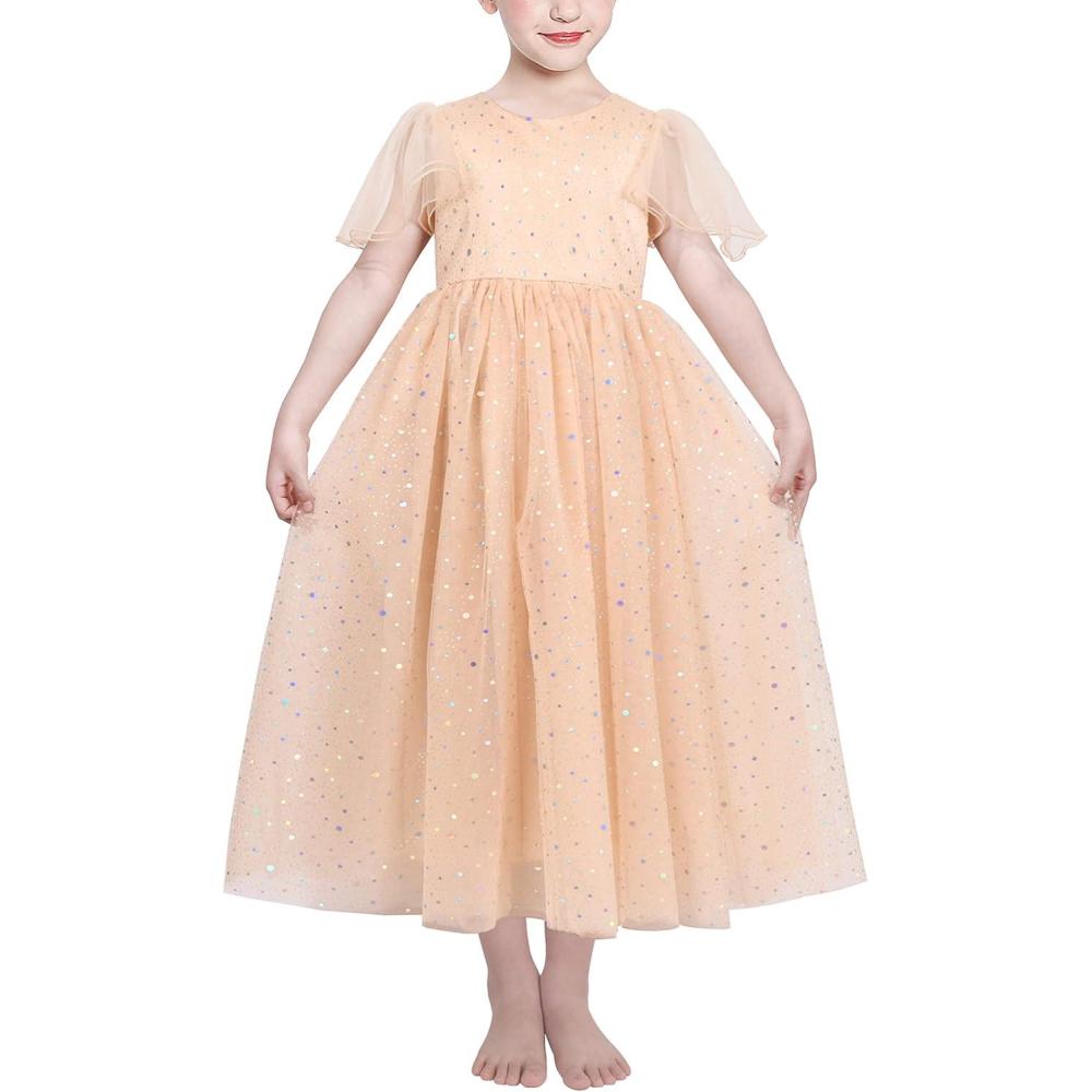 imageSunny Fashion Flower Girls Dress Lace Hem Wedding First Communion Size 614Pinkish Beige