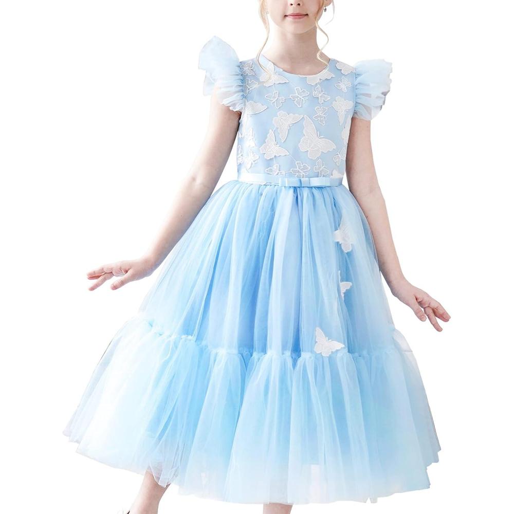 imageSunny Fashion Flower Girls Dress Lace Hem Wedding First Communion Size 614Sky Blue