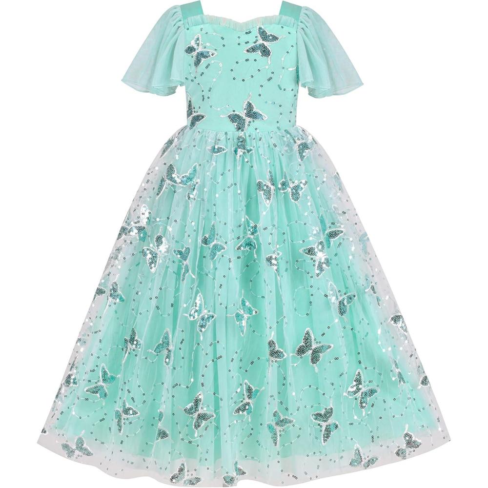 imageSunny Fashion Flower Girls Dress Lace Hem Wedding First Communion Size 614Turquoise Butterfly